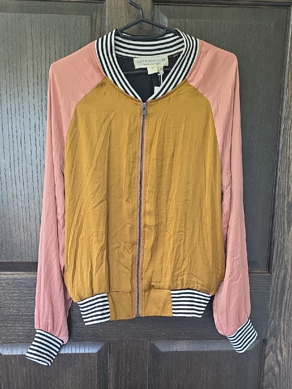 Anthropologie Saltwater Luxe Neutral Colorblock Crossfire Bomber‎ Jacket Size S